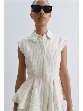 ZW Collection Striped Peplum Shirt in Ecru